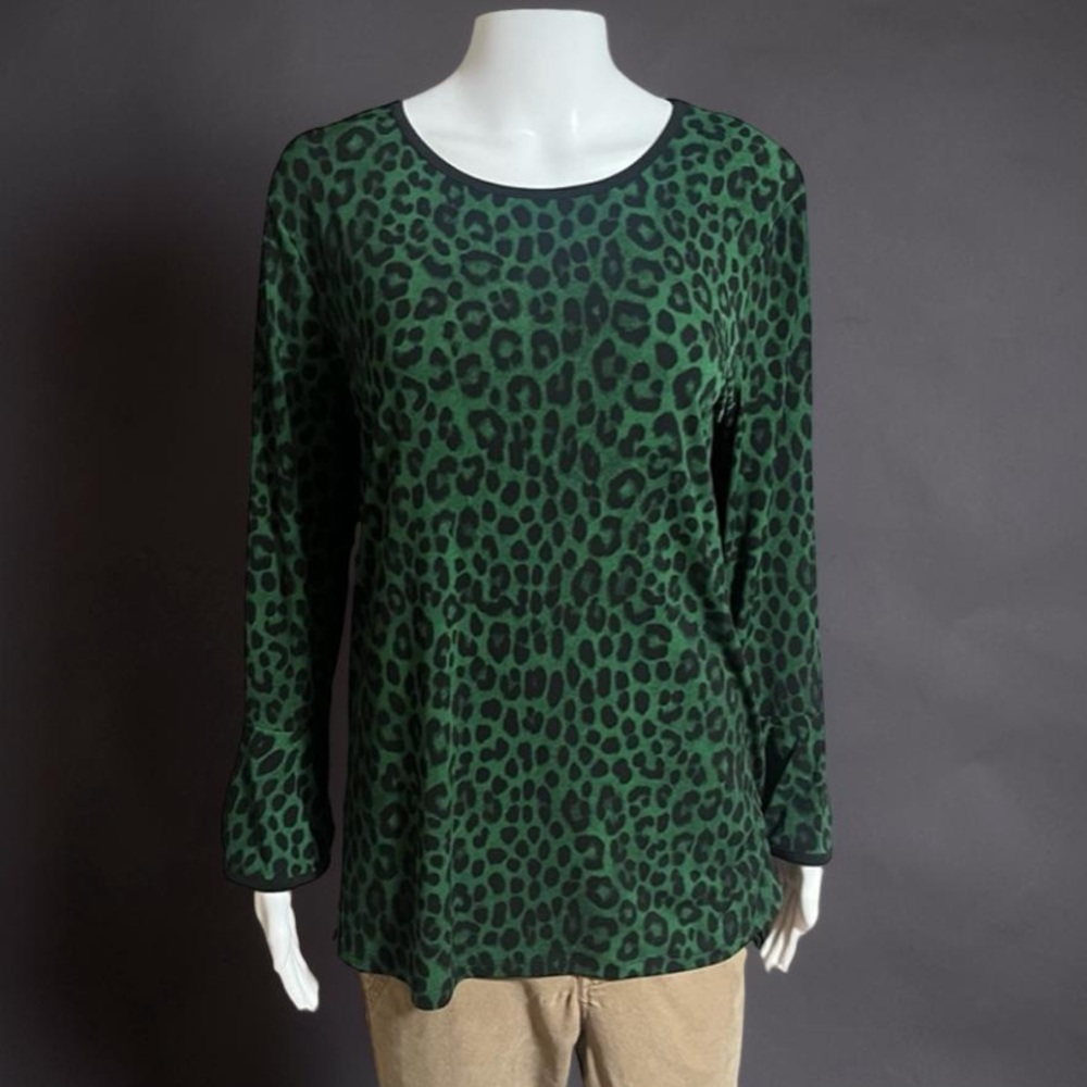 Michael Kors Green & Black Leopard Print Top – Size L